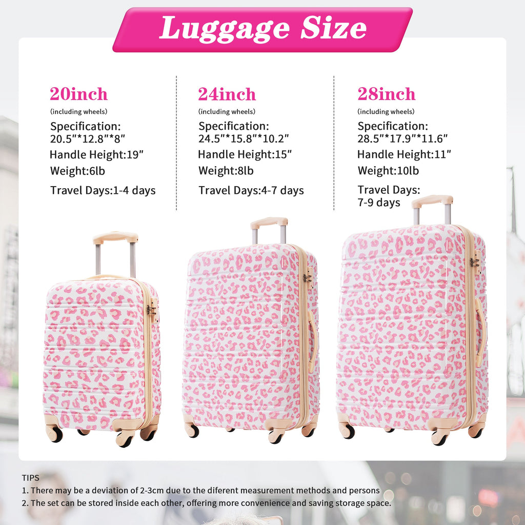 Rashemi 3-Piece Suitcase Set – Pink Leopard – beschrijvingsfoto 1