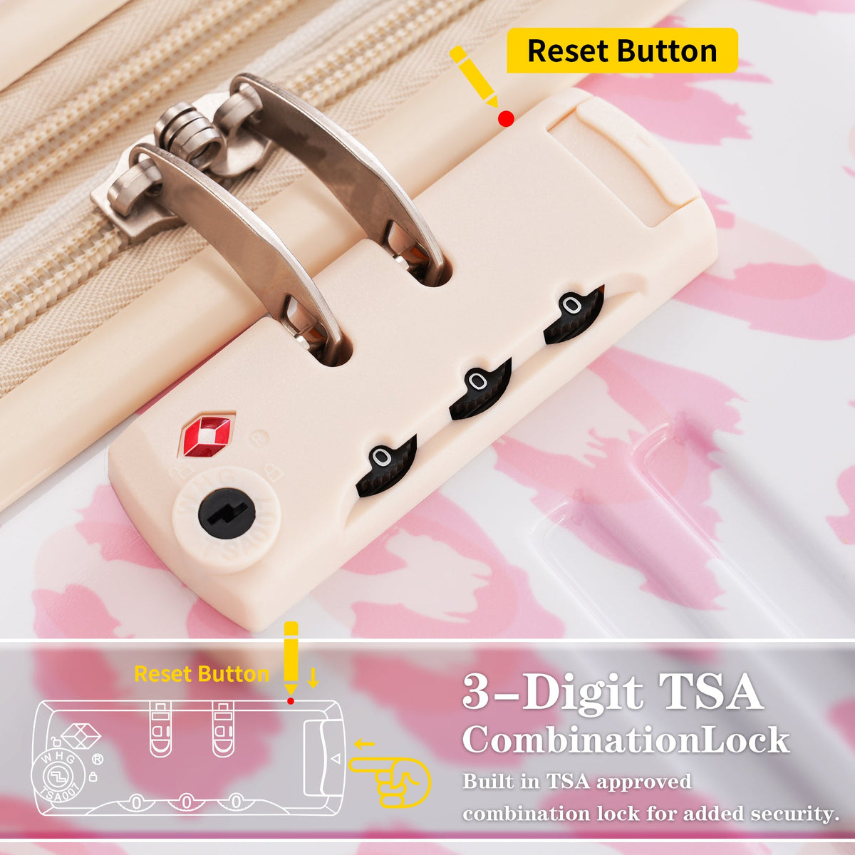 Rashemi 3-Piece Suitcase Set – Pink Leopard – beschrijvingsfoto 3