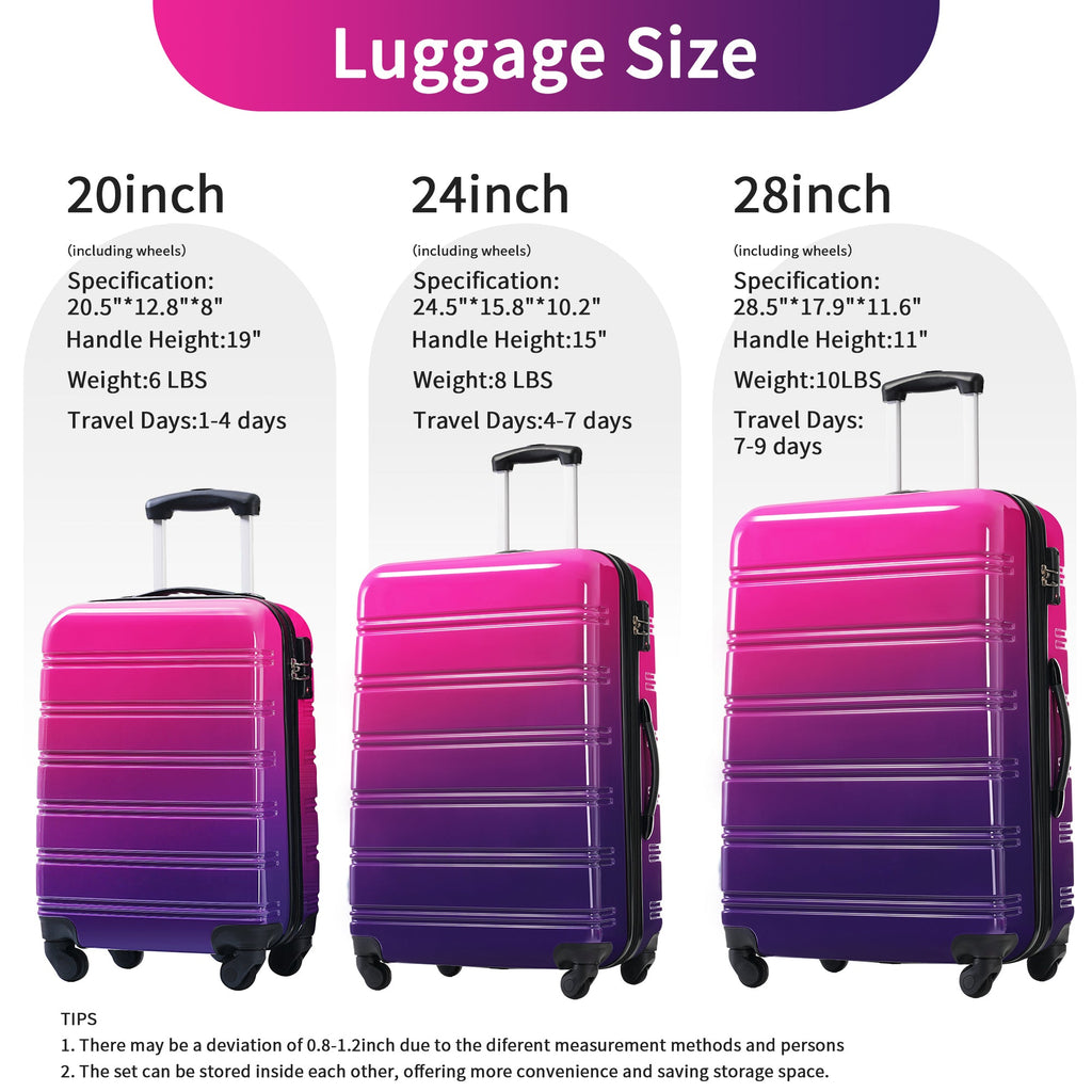 Rashemi 3-Piece Suitcase Set – Purple & Pink – beschrijvingsfoto 6