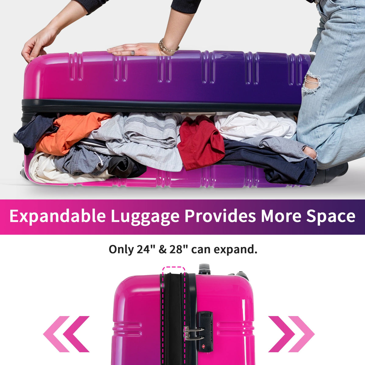 Rashemi 3-Piece Suitcase Set – Purple & Pink – beschrijvingsfoto 7