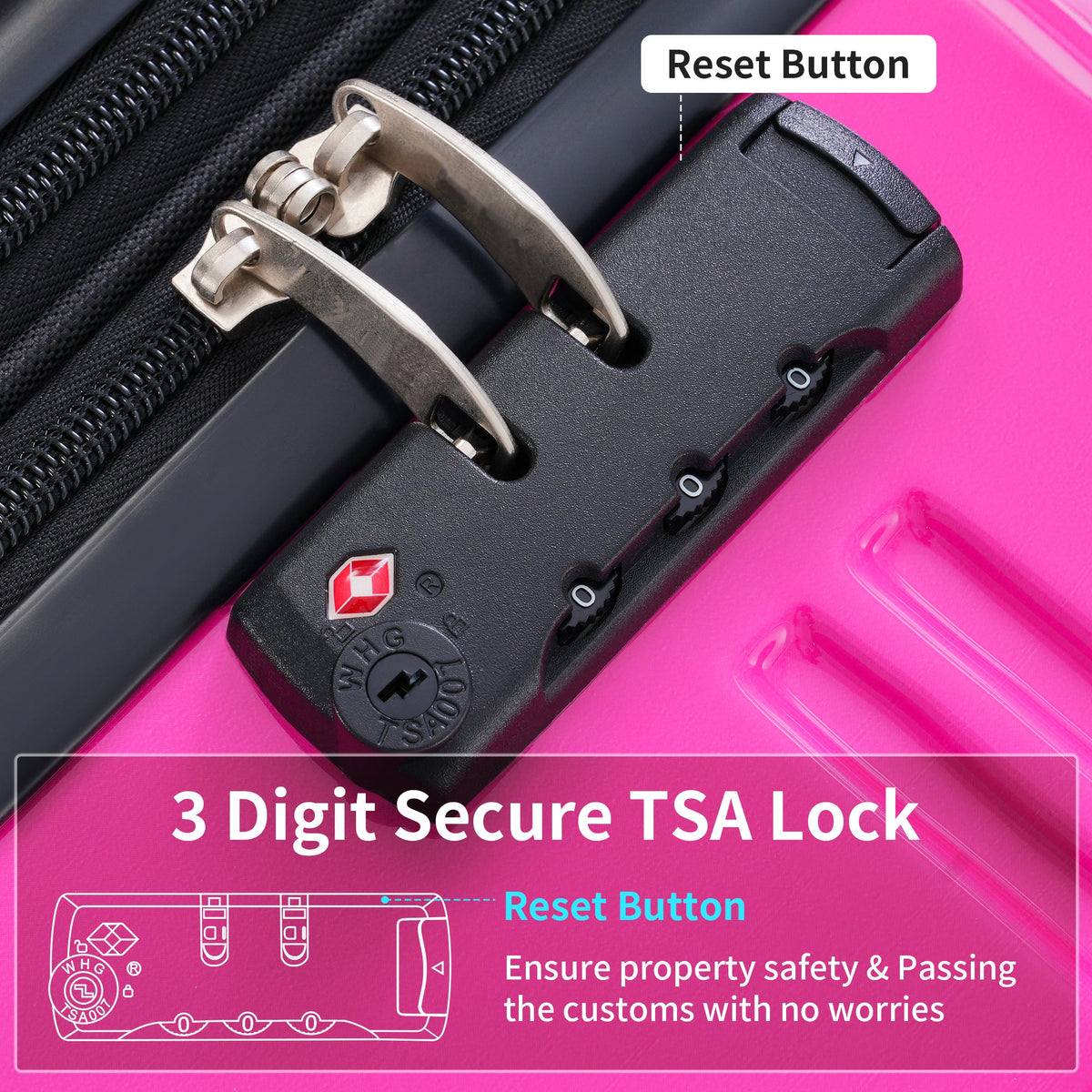 Rashemi 3-Piece Suitcase Set – Purple & Pink – beschrijvingsfoto 8