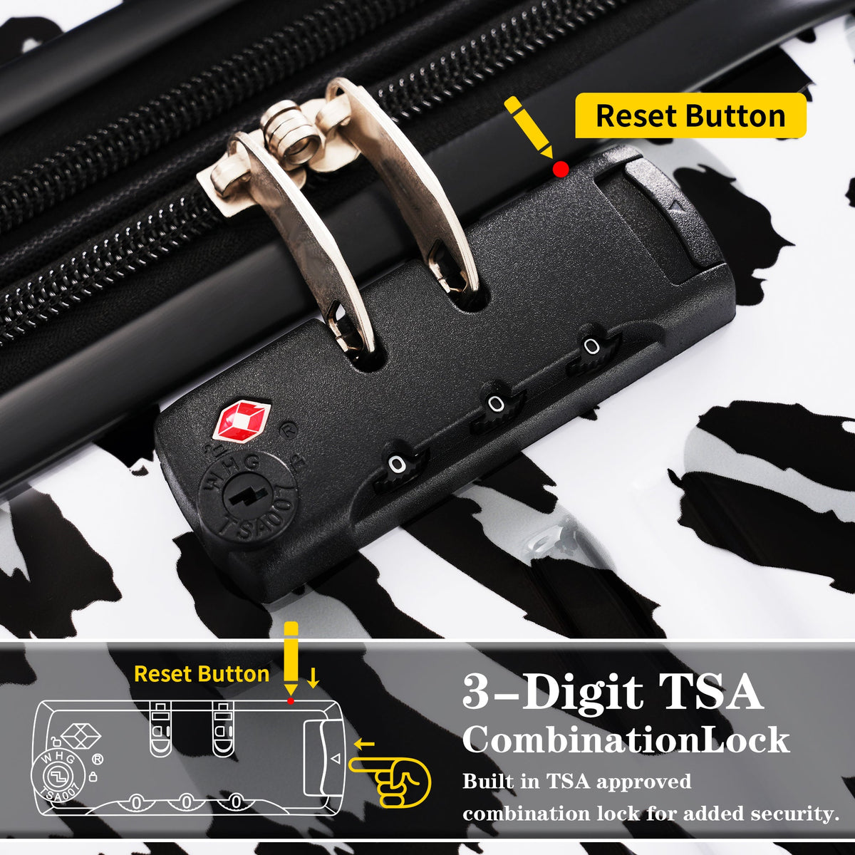 Rashemi 3-Piece Suitcase Set – Black & White Leopard – beschrijvingsfoto 1