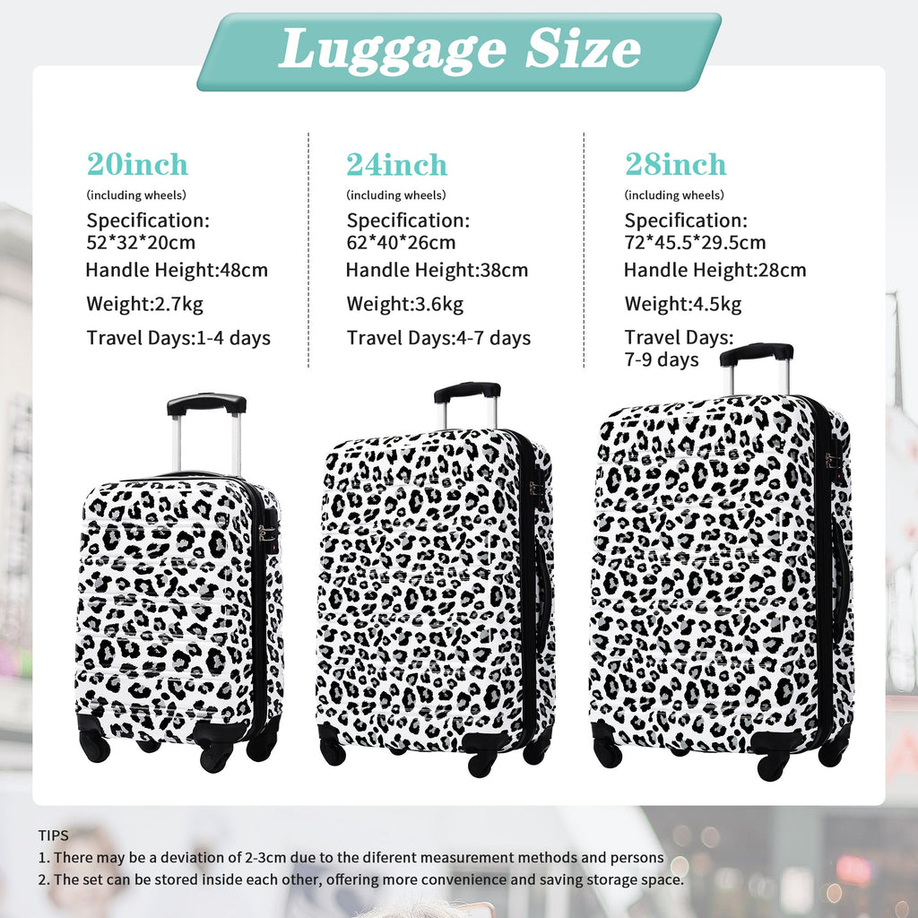 Rashemi 3-Piece Suitcase Set – Black & White Leopard – beschrijvingsfoto 3
