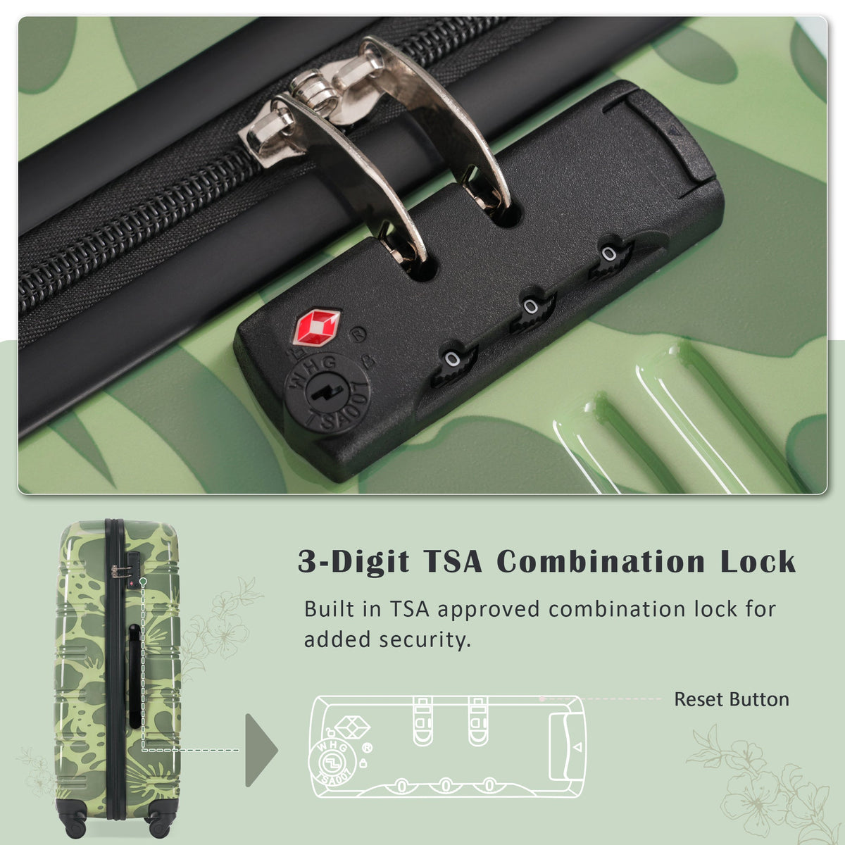 Rashemi 3-Piece Suitcase Set – Green – beschrijvingsfoto 16
