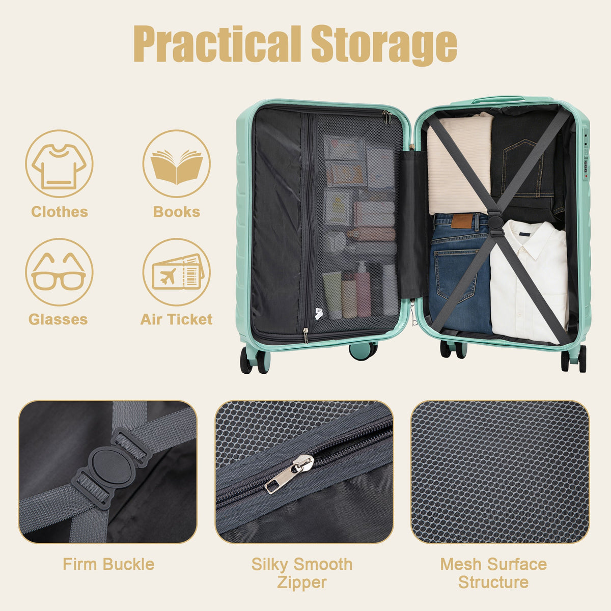 Rashemi Suitcase – Mint Green – productfoto 6 uit beschrijving