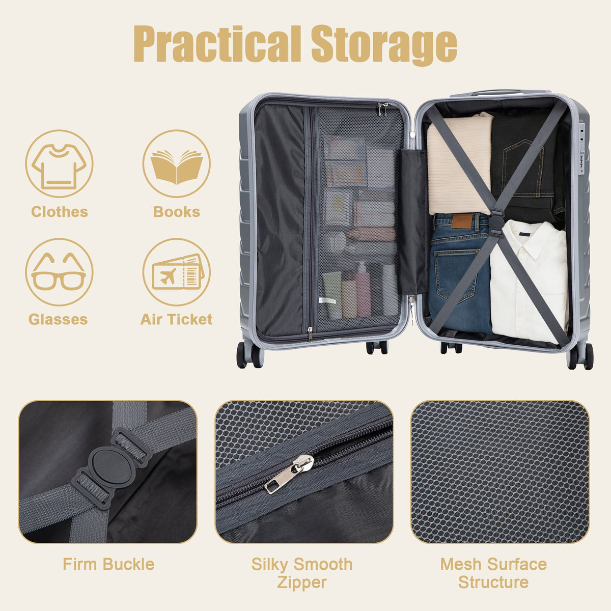 Rashemi Suitcase – Silver – productfoto 6 uit beschrijving